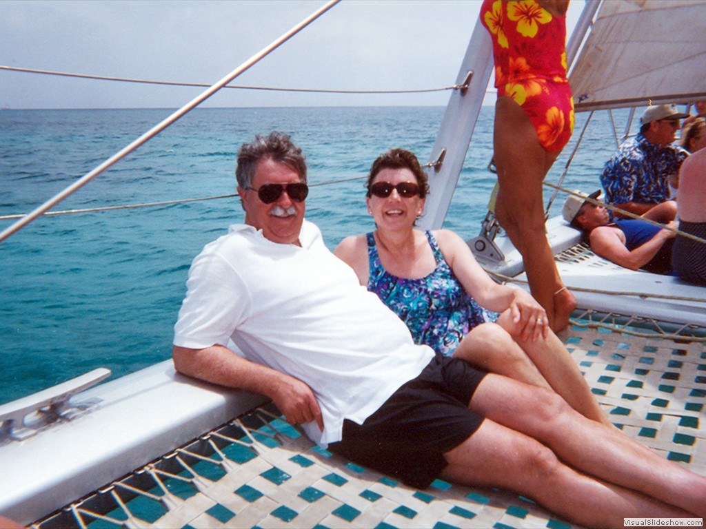 Relaxing on the snorkling catameran