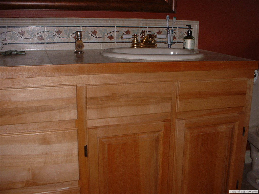 maple wash stand in upper guest bathroom